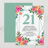 Invitation Fleur de printemps rose chic 21e anniversaire (Devant / Derrière)