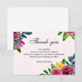 Invitation Fleur de remerciement. Note de mariage aux fleurs  (Devant / Derrière)