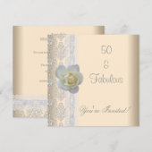 Invitation Fleur de rose blanche Crème Incroyable 50e anniver (Devant / Derrière)