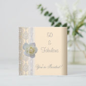 Invitation Fleur de rose blanche Crème Incroyable 50e anniver (Debout devant)