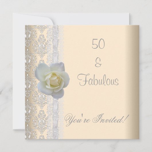 Invitation Fleur de rose blanche Crème Incroyable 50e anniver (Devant)