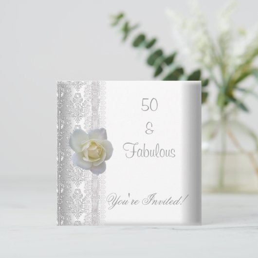 Invitation Fleur de Rose blanche Fabuleux 50e anniversaire (Debout devant)