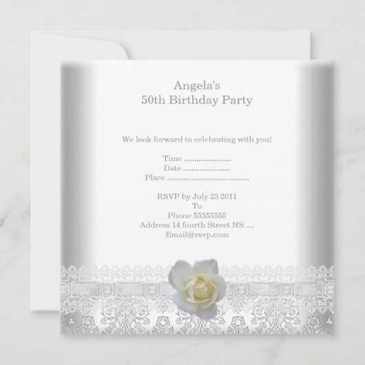 Invitation Fleur de Rose blanche Fabuleux 50e anniversaire (Dos)