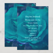 Invitation Fleur de rose bleue aqua  (Devant / Derrière)