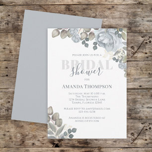 Invitation Fleur de Rose Florale Bleu Clair Végétal Botanique