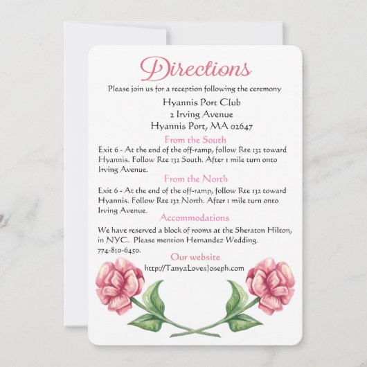 Invitation Fleur de rose florale Direction mariage (Devant)
