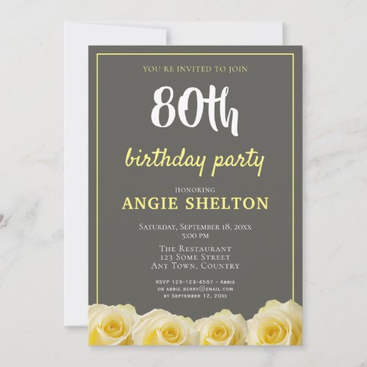 Invitation Fleur de rose jaune 80e anniversaire (Devant)