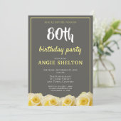 Invitation Fleur de rose jaune 80e anniversaire (Debout devant)