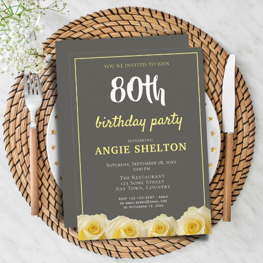 Invitation Fleur de rose jaune 80e anniversaire