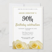 Invitation Fleur de rose jaune 90e fête d'anniversaire (Devant)