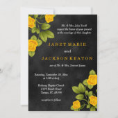 Invitation Fleur de rose noire et jaune Mariage (Devant)