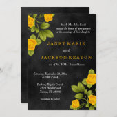 Invitation Fleur de rose noire et jaune Mariage (Devant / Derrière)