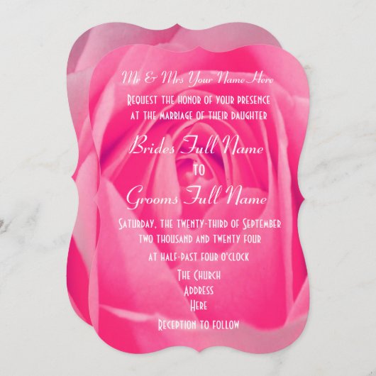 Invitation Fleur de rose rose vive mariage (Devant / Derrière)