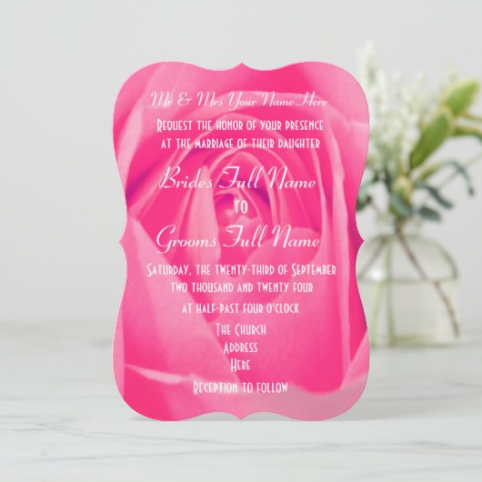 Invitation Fleur de rose rose vive mariage (Debout devant)