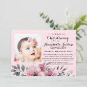 Invitation Fleur de Saumon Rose Baptême Élégant (Debout devant)