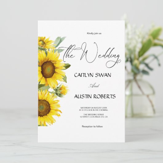 Invitation Fleur de soleil à eau moderne (Debout devant)