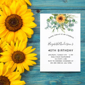 Invitation Fleur de soleil d'anniversaire eucalyptus verdure