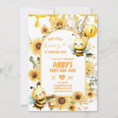 Invitation Fleur de soleil de miel Première fête de l'abeille (Devant)