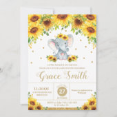 Invitation Fleur de soleil éléphant Baby shower floral fille (Devant)