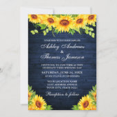 Invitation Fleur de Soleil en Bois Bleu Rustique Vert Floral (Devant)