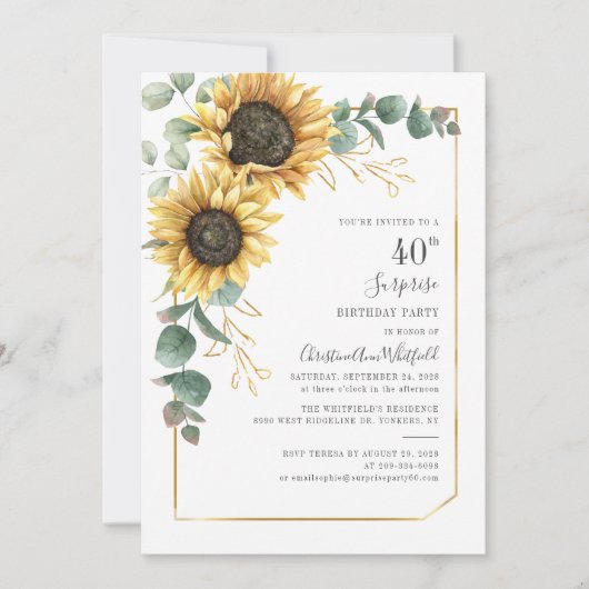 Invitation Fleur de soleil Eucalyptus 40e anniversaire (Devant)