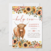 Invitation Fleur de soleil florale Highland Cow Anniversaire (Devant)