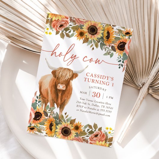 Invitation Fleur de soleil florale Highland Cow Anniversaire