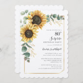 Invitation Fleur de Soleil Florale Végétation Surprise 80e an (Devant / Derrière)