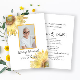 Invitation Fleur de soleil jaune Aquarelle Vivante Fête funér