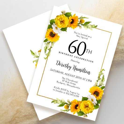 Invitation Fleur de soleil jaune Blancs marguerite Floral 60e