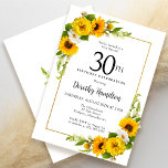 Invitation Fleur de soleil jaune Blancs marguerite florale 30<br><div class="desc">Jolie carte fleurie de tournesol jaune 30ème anniversaire. Les tourbières jaunes et les marguerites blanches se mêlent aux tournesols. Un cadre en or rectangulaire lui donne une ambiance élégante. Très facile à customiser. Ce dos est blanc avec un bouquet de tournesol. C'est parfait pour un anniversaire d'été. Cet article est...</div>