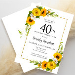 Invitation Fleur de soleil jaune Bleu marguerite Floral 40e a<br><div class="desc">Jolie carte fleurie de tournesol jaune 40ème anniversaire. Les tourbières jaunes et les marguerites blanches se mêlent aux tournesols. Un cadre en or rectangulaire lui donne une ambiance élégante. Très facile à customiser. Ce dos est blanc avec un bouquet de tournesol. C'est parfait pour un anniversaire d'été. Cet article est...</div>