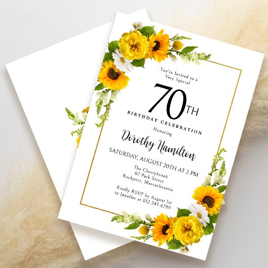 Invitation Fleur de soleil jaune Bleu marguerite Floral 70e a