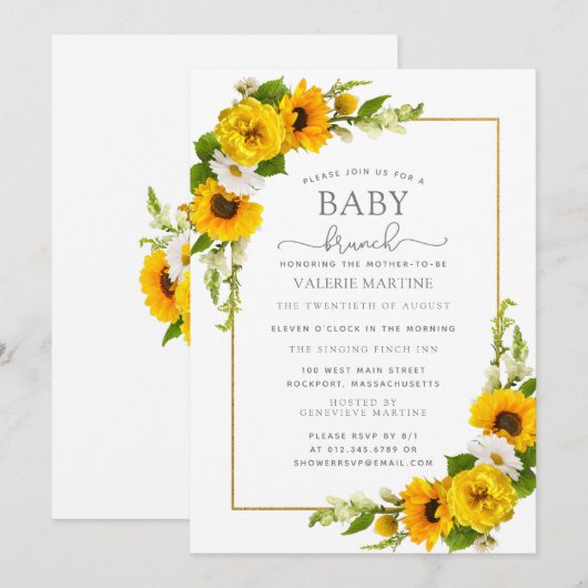 Invitation Fleur de soleil jaune Floral Bébé Brunch (Devant / Derrière)