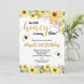 Invitation Fleur de soleil jaune rose jaune d'anniversaire (Debout devant)