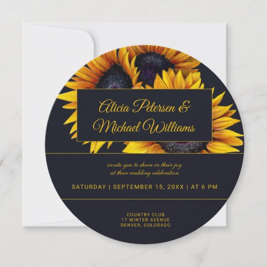 Invitation Fleur de soleil | Mariage moderne Gold et Navy (Devant)