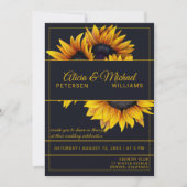 Invitation Fleur de soleil | Mariage moderne Marine et Gold (Devant)