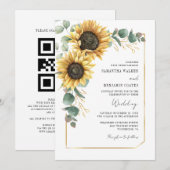 Invitation Fleur de Soleil Mariage QR Code Tout en Un (Devant / Derrière)
