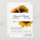 Invitation Fleur de soleil | Marine et blanc Mariage moderne (Devant / Derrière)
