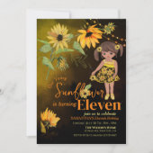 Invitation Fleur de soleil mignonne Aquarelle fille Noir Anni (Devant)