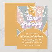 Invitation Fleur de soleil rétro deux groove viole (Devant / Derrière)