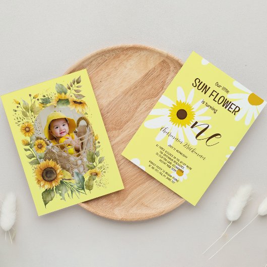 Invitation Fleur de soleil rose rose 1ère photo d'anniversair