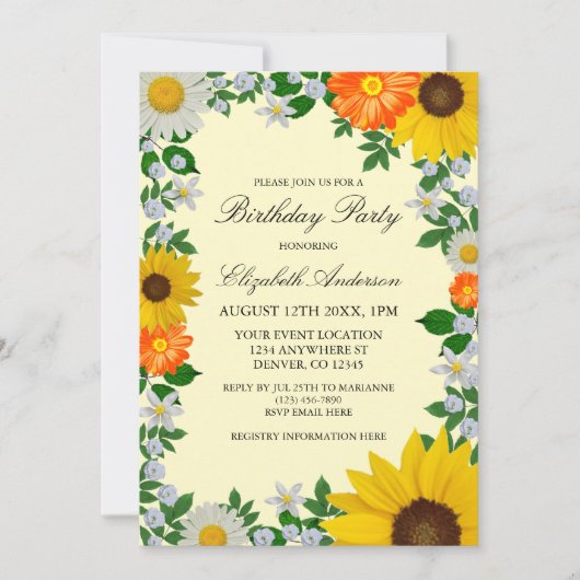 Invitation Fleur de soleil rustique Daisy Floral Anniversaire (Devant)