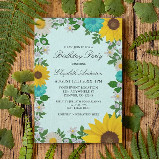 Invitation Fleur de soleil rustique Daisy Floral Anniversaire