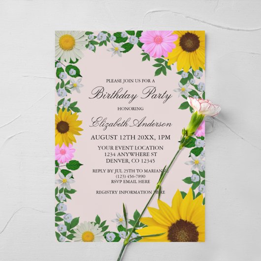 Invitation Fleur de soleil rustique Daisy Floral Anniversaire