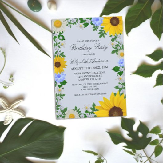 Invitation Fleur de soleil rustique Daisy Floral Anniversaire