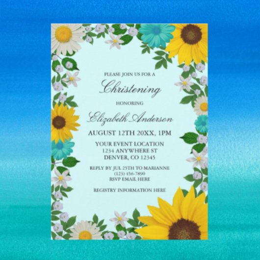 Invitation Fleur de soleil rustique Daisy Floral Christening