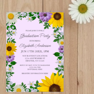Invitation Fleur de soleil rustique Daisy Floral Graduation P