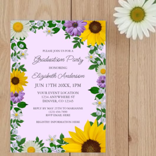 Invitation Fleur de soleil rustique Daisy Floral Graduation P