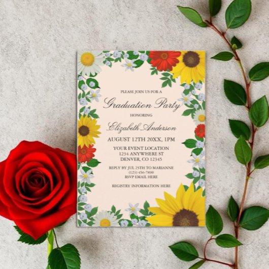 Invitation Fleur de soleil rustique Daisy Graduation florale
